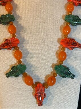 Vintage Egyptian Revival Pharaoh Beaded Necklace 21”